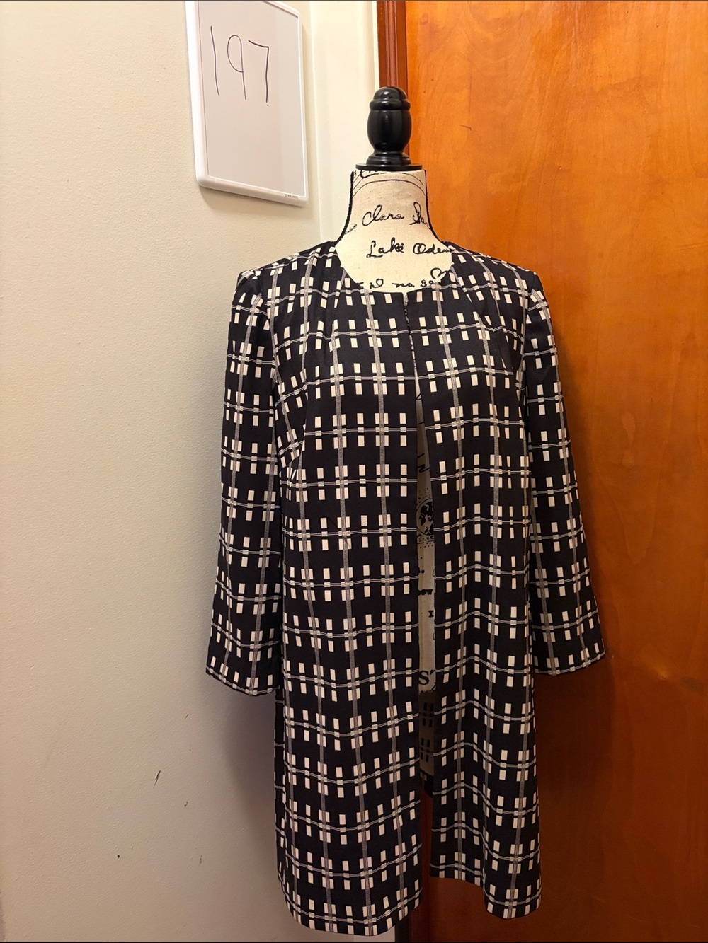 Alfani Black & White Grid Open-Front Trench Coat
